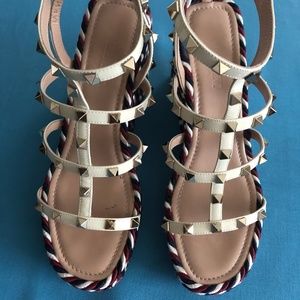 Valentino Rockstud red, white & cream espadrilles
